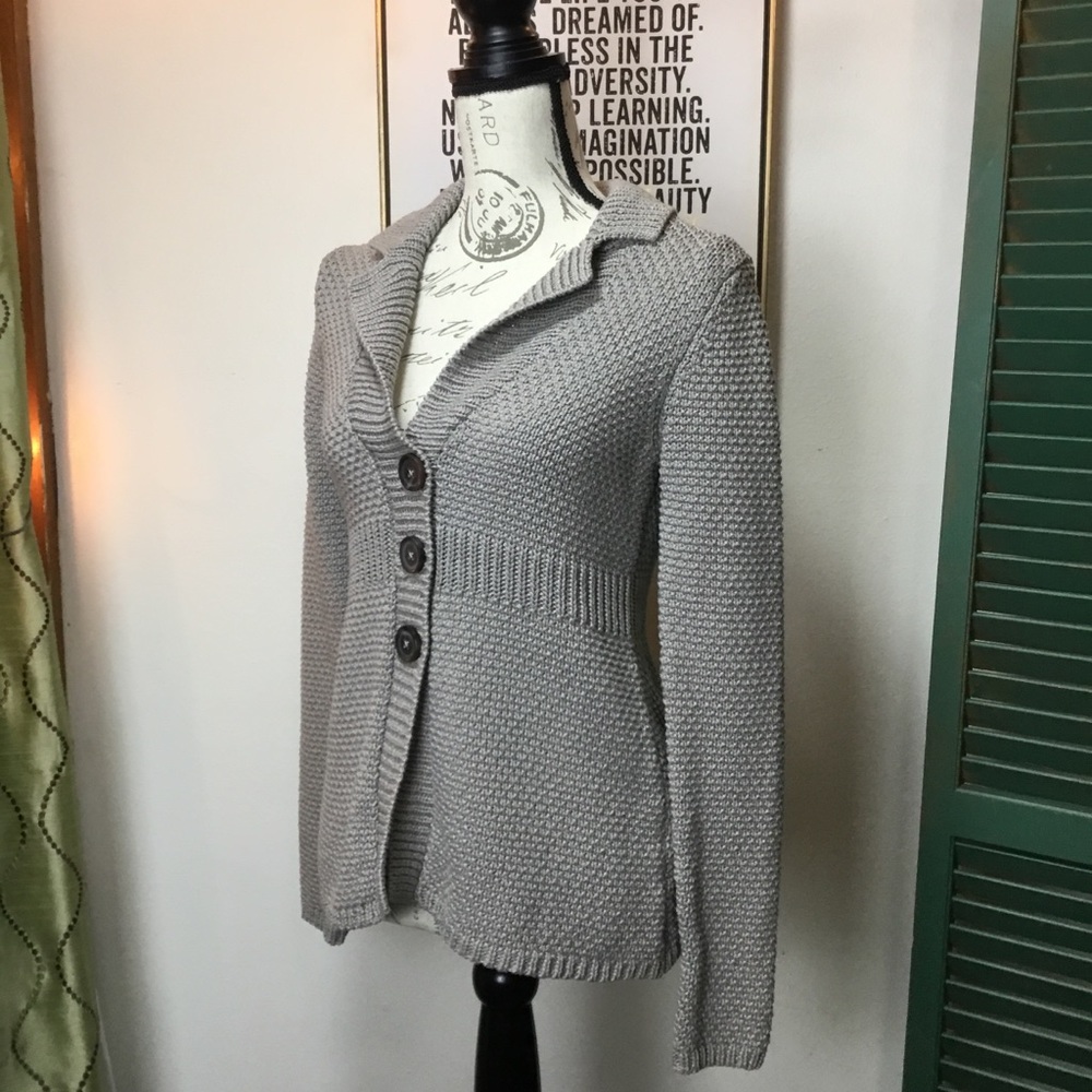 Boden Cotton Knitted Cardigan in ecru gray